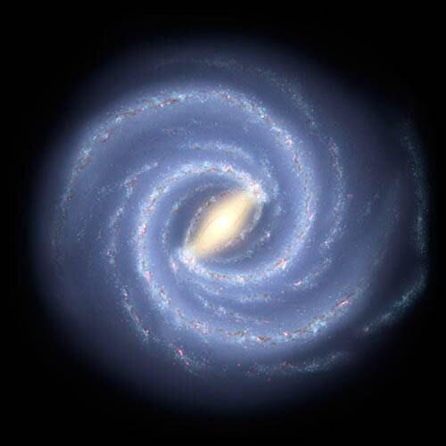 Наша галактика составляет в поперечнике около 30 тыс/ парсек и содержит около 100 млрд звёзд. Млечный путь имеет выпуклую форму — как, например, тарелка или шляпа с полями. Более того, галактика не только изгибается, но и вибрирует, словно барабанная перепонка