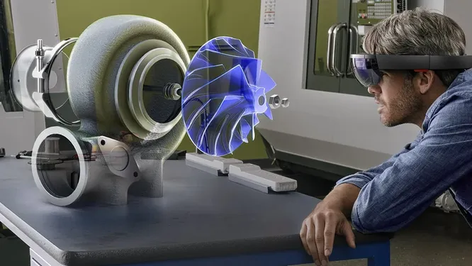 Используя очки смешанной реальности Microsoft HoloLens, современные инженеры могут «заглянуть» внутрь изделий, которые они разрабатывают. Используя очки смешанной реальности Microsoft HoloLens, современные инженеры могут «заглянуть» внутрь изделий, которые они разрабатывают.
